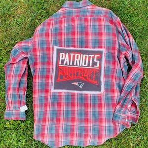 New England Patriots graphic on a handmade Upcycled Flannel